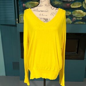 CAbi Sunny Yellow V neck sweater with tie back